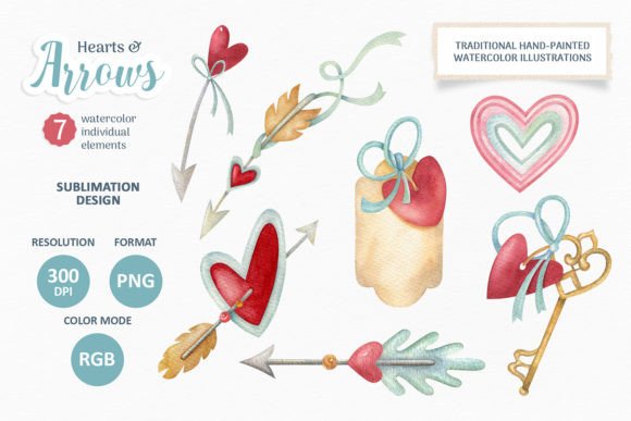 Download Hearts and Arrows Watercolor PNG Clipart - Premium Resources